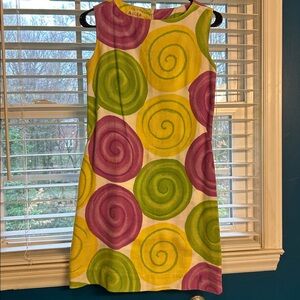 VTG Alice Polynesian Swirl Dress 60s-70s—Green, Yellow, Purple Small